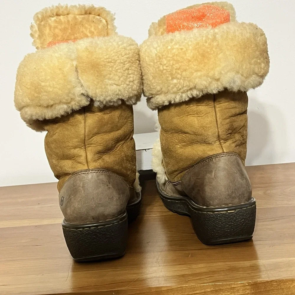 Born Telly Leather Suede Shearling Winter Boots Size 9 40.5 Toggle Closure